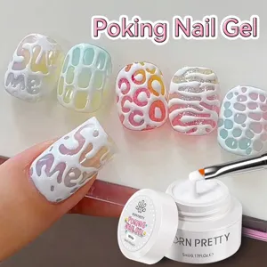 Detailed texture showing white 3D poking nail gel and creative 3D art effects