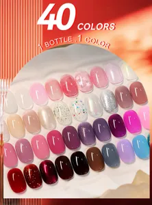Vista detallada de 40 colores de esmalte de uñas al agua con acabados de alto brillo