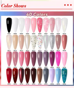 Tabla de 40 colores de esmalte de uñas a base de agua con acabados brillantes y purpurina