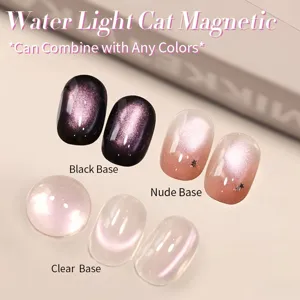 Vista dettagliata degli effetti del gel per unghie Water Light Cat Eye su diverse basi