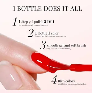 Vue détaillée de l'application d'un vernis à ongles gel 3-en-1 rouge sur un ongle