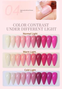 Échantillons de vernis à ongles sous éclairage normal, chaud et froid pour contraste.