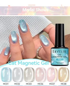 LILY'CUTE cat magnetic gel nail art effects and various color swatches detail
