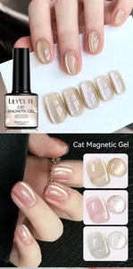 Detailed macro view of LILY'CUTE nude shimmer cat eye magnetic gel polish effects