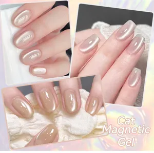 Detailed macro view showing nude cat eye magnetic gel polish with subtle shimmer