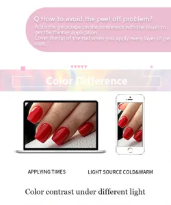 Detail showing nail gel color contrast on laptop and phone screens