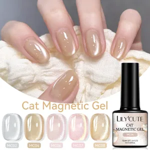 LILY'CUTE Cat Eye Magnetic Nail Gel Polish UV LED Soak Off Resin Crystal Stone Effect Sparkling Nude Gel For Nail Art Women Manicure