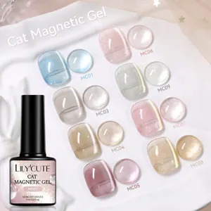 LILY'CUTE Cat Magnetic Gel Polish set with shimmering glass bead effect in nude colors