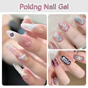 Detailed showcase of diverse creative nail art designs using no-wash poking nail gel