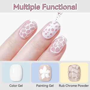 Detail showing multi-functional nail gel for color painting and chrome effects