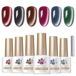 6pcs cat eye magnetic gel polish set with glass bead effect for professional nail art