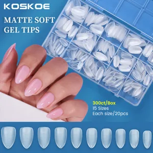 Matte Soft Gel Tips Pre-Buffed Ultra-Thin Seamless Press On Nails Almond Square Coffin Oval Shape Full Cover Fake Nails Extension Kit For Women