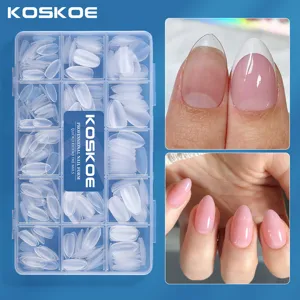 300pcs matte almond full cover nail tips in a storage box for professional extension