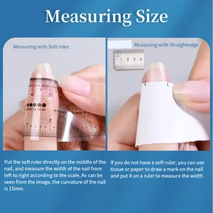 Detailed guide on how to measure fingernail width for sizing press-on nail tips.