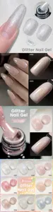 Detailed swatches of 8 colors of LILY'CUTE glitter nail gel with shimmering effect