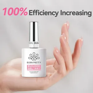 BORN PRETTY 8-in-1 builder gel flesje vastgehouden door hand met elegante roze nagels