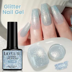 LILY'CUTE glitter nail gel polish in sparkling silver-blue shade for UV LED soak off