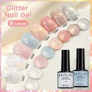 Professional 8-color glitter nail gel polish set with fine shimmering starlight effect