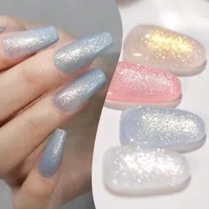 Shimmering star sand nail polish gel with high-gloss glitter finish for manicure