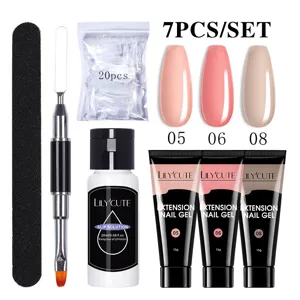 Professionele 7-delige LILY'CUTE nagelverlenging gelset met gereedschappen en tinten