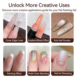 Detailed showcase of diverse creative nail art effects achieved with solid painting gel