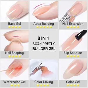 Detail van 8-in-1 builder gel voor nagelextensies en het mengen van kleuren.