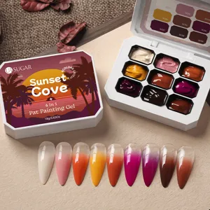 9-color solid nail painting gel palette with sunset gradient effect