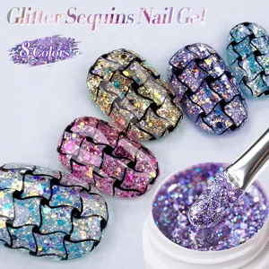 8 Colors Sparkly Glitter Sequins Nail Gel Polish with Reflective Diamond Effect