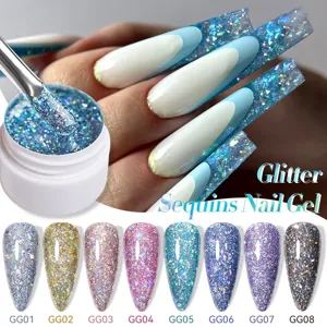 Glitter sequins nail gel set with 8 sparkling diamond shades for manicure