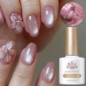 Detailansicht von BORN PRETTY Cat Eye Gel Nagellack mit rosa 3D-Blumen Nagelkunst Design