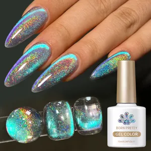 Nahaufnahme des holografischen Katzenaugen-Nagelgel-Effekts mit der 10-ml-Flasche