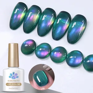 Makro-Detailansicht von Born Pretty holografischem Katzenaugen-Nagelgel mit grünem Schimmer