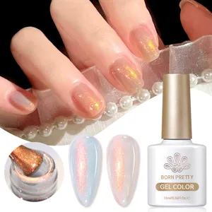 Macro detail of BORN PRETTY aurora cat eye gel nail polish with shimmering ice effect