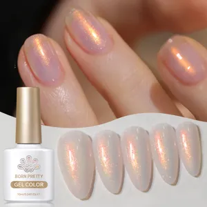 Close-up of Born Pretty shimmering pink cat-eye gel nail polish and its 10ml bottle