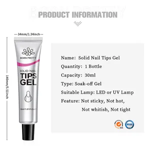 BORN PRETTY 30ml solid nail tips gel in tube, professional soak-off LED UV lamp curing