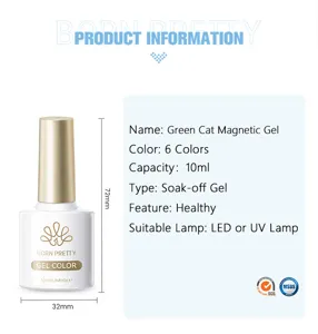 Product details for Born Pretty Green Cat Magnetic Gel showing dimensions and features