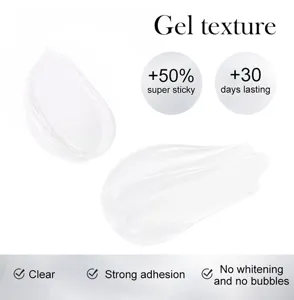 Macro detail showing the clear, solid gel texture of the nail adhesive for press-on nails.