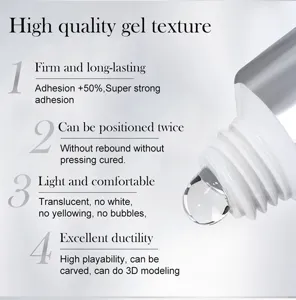 Close-up of clear solid nail adhesive gel showing translucent texture and 3D modeling detail