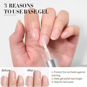 Εφαρμογή βερνικιού νυχιών BORN PRETTY base gel που δείχνει αποτελέσματα πριν και μετά