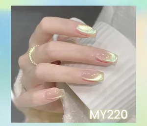 Detailed view of shimmering cat-eye nail polish gel effect in light green MY220