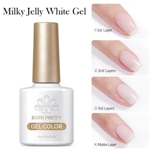 BORN PRETTY milky white jelly gel nail polish with translucent finish and matte effect