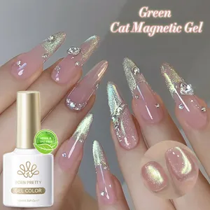 BORN PRETTY Green Cat Magnetic Gel Polish from Emerald Forest Series for glitter nail art.