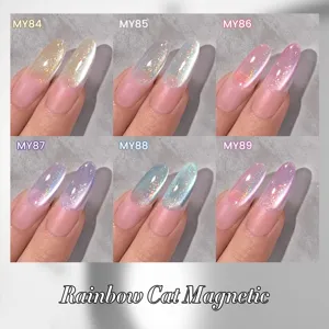 BORN PRETTY Rainbow Cat Eye Gel Nail Polish featuring 6 diverse holographic shimmer shades