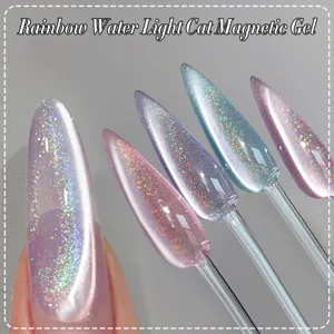 Professional rainbow water light cat eye magnetic nail gel with holographic shimmer effect