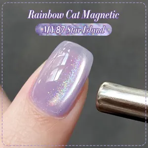 Professional rainbow cat eye magnetic nail gel polish in purple Star Island shade