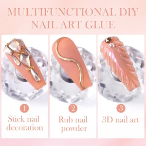 Multifunctionele DIY-nagellijm voor 3D-ontwerpen, strasstenen en poedereffecten.