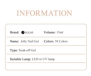 Tableau de spécifications pour le vernis à ongles UR SUGAR 15ml Jelly avec détails
