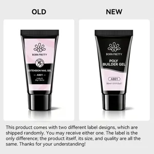 Comparison of old and new packaging for Born Pretty 30ml poly extension nail gel