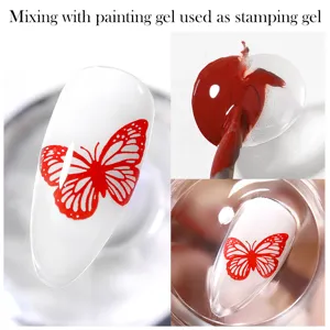 Gel per stamping unghie trasparente con gel pittura rosso per disegni a farfalla