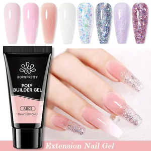 BORN PRETTY 30ml Poly Builder Gel for crystal nail extensions in soft pink finish